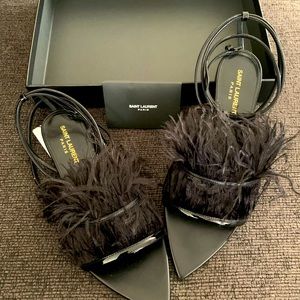 Saint Laurent Black Feathered Sandals
